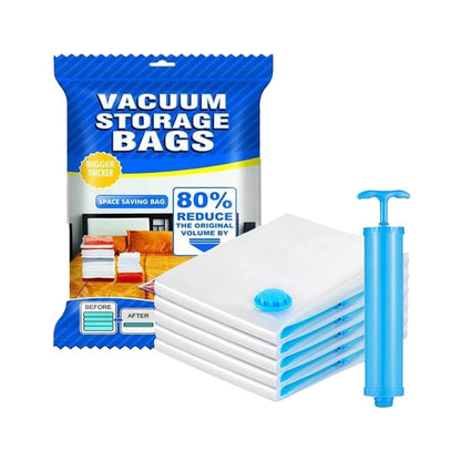 5-Piece Vacuum Storage Bag Set with Suction Pump & Shirt Clips | Space-Saver Compression Bags for Clothes, Blankets, Travel & Home