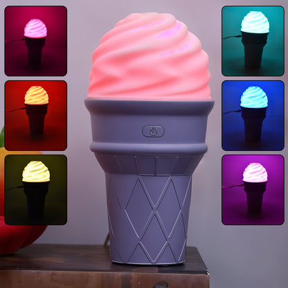 Ice Cream Cone Shape Air Freshener Humidifier – Cool Mist USB Desktop Humidifier with LED Night Light (Purple)