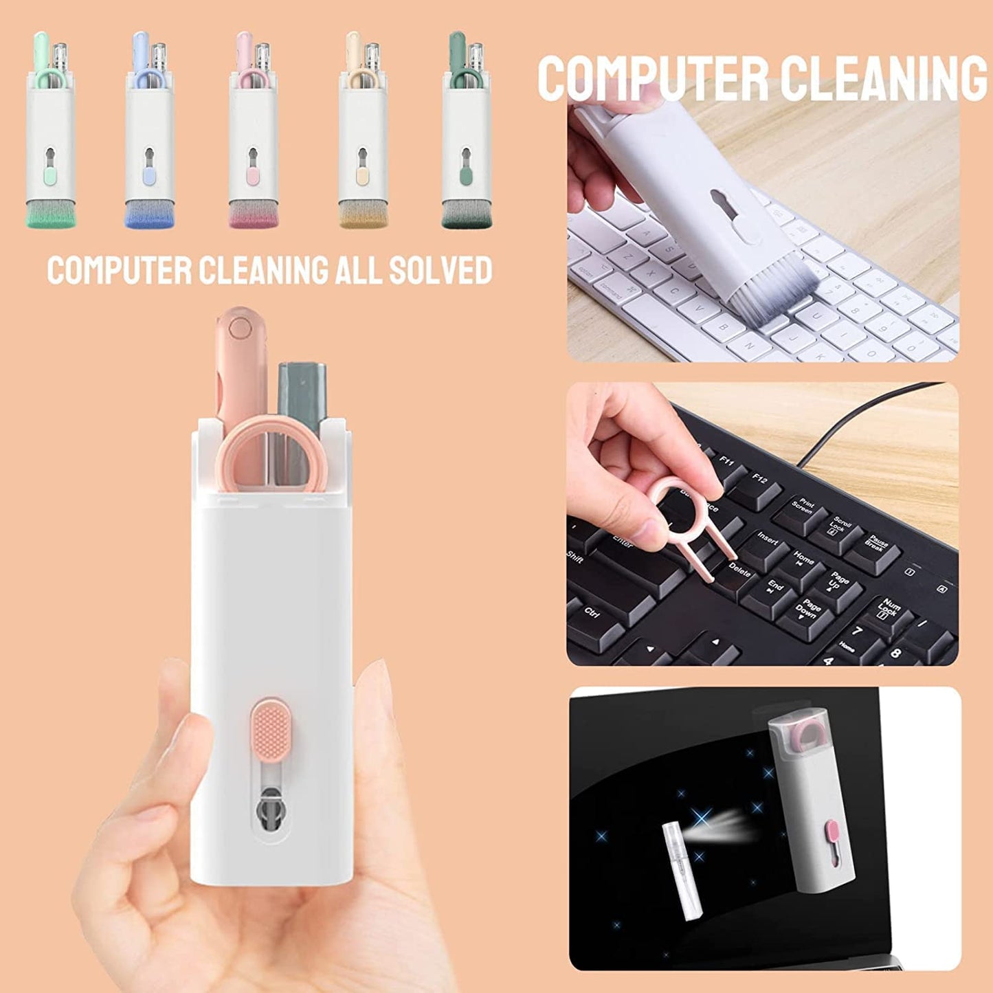 7-in-1 Electronic Cleaning Kit | Screen, Keyboard & AirPods Cleaner Set with Brush, AirPod Cleaning Pen, Keycap Puller & Spray Bottle | Multi-Purpose Gadget Cleaning Tool