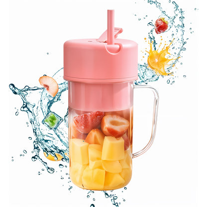 Portable Rechargeable Juicer Blender with Handle & Straw – 6 Blades, 420ml, USB Charging, Smoothie & Milkshake Maker