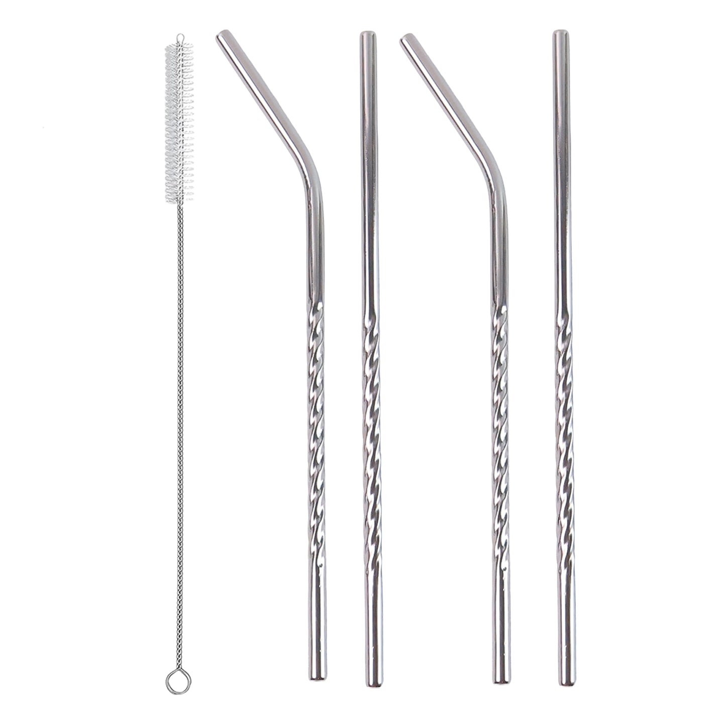 Set of 4 Reusable Stainless Steel Drinking Straws with Cleaning Brush (2 Straight + 2 Bent + 1 Brush)