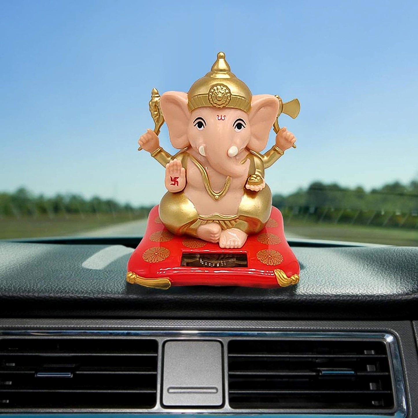 Medium Lord Ganesh Idol with Solar-Powered Base – Decorative Figurine for Home & Office Décor