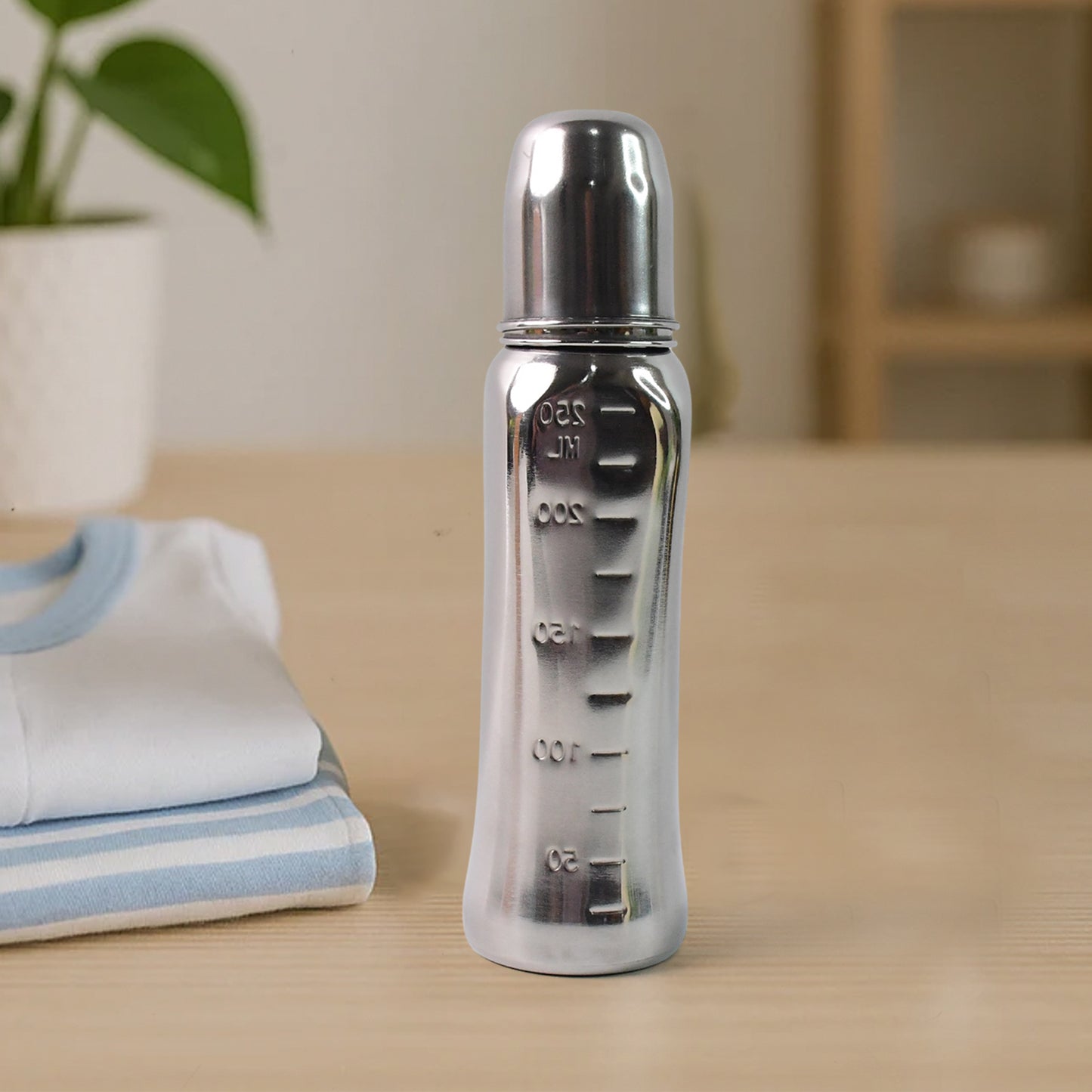 Supermom Lion Stainless Steel Baby Feeding Bottle – 250ml, Anti-Colic Silicone Nipple, Leak-Proof & Eco-Friendly Design