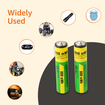 AAA Rechargeable Batteries 800mWh with Charging Cable – 1.5V High-Capacity Pre-Charged NiMH Batteries for Solar Lights, Remotes, Toys & Electronics (2 Pc Set)