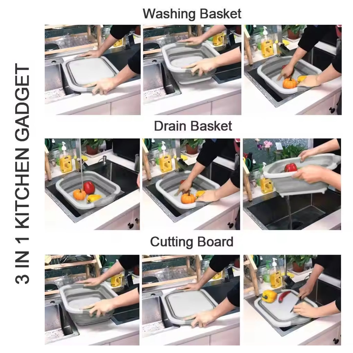 Collapsible Cutting Board with Dish Tub Basket – Space-Saving Kitchen Chopping & Washing Board for Outdoor, Camping, and Home Use