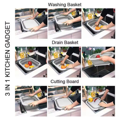 Collapsible Cutting Board with Dish Tub Basket – Space-Saving Kitchen Chopping & Washing Board for Outdoor, Camping, and Home Use