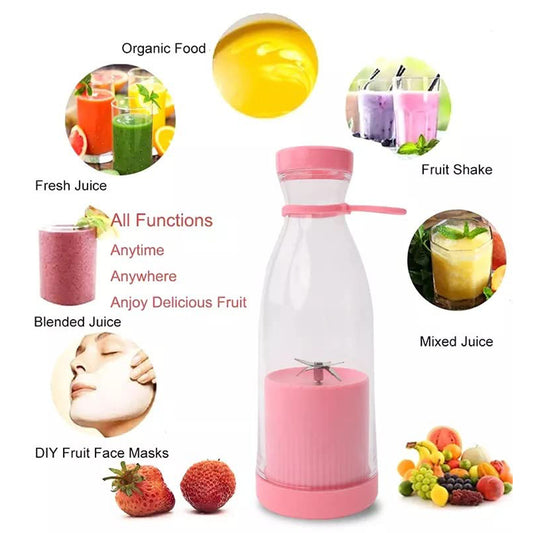 Portable Blender Juicer – Mini USB Rechargeable Smoothie Maker with 6 Blades for Juice, Shakes & Vegetables, Personal 420ml Mixer Bottle