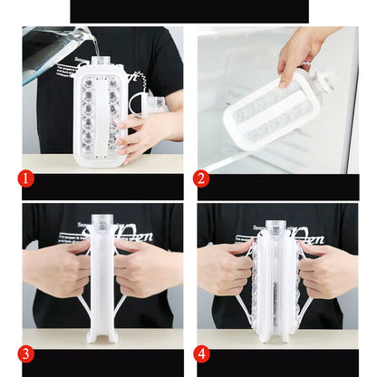 Foldable Ice Cube Tray with Lid – 2-in-1 Ice Box & Ice Ball Maker, 14-Ice Balls, Portable Freezer Bottle for Camping, Hiking, Outings