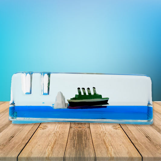 Floating Titanic Cruise Ship & Iceberg Ornament – Car Dashboard Decoration, Stress Relief Liquid Motion Toy, Home & Office Desk Paperweight Gift