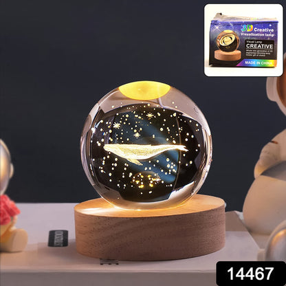 Fish 3D Crystal Ball Night Lamp with Wooden Base – Elegant LED Bedroom Light & Unique Gift Décor
