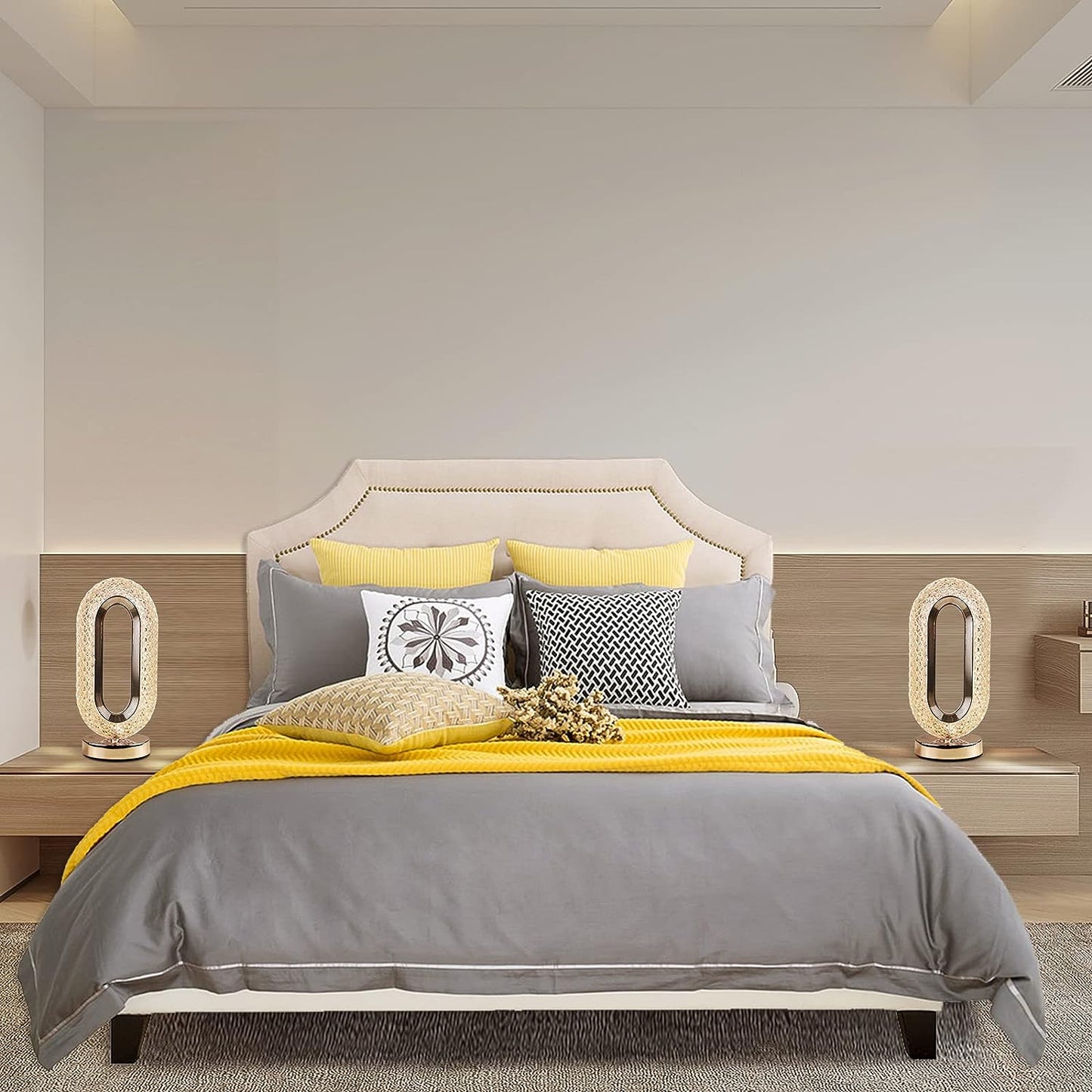 Touch Control Crystal Table Lamp – 3-Way Dimmable USB Rechargeable Diamond Nightstand Lamp for Bedroom, Living Room & Desk