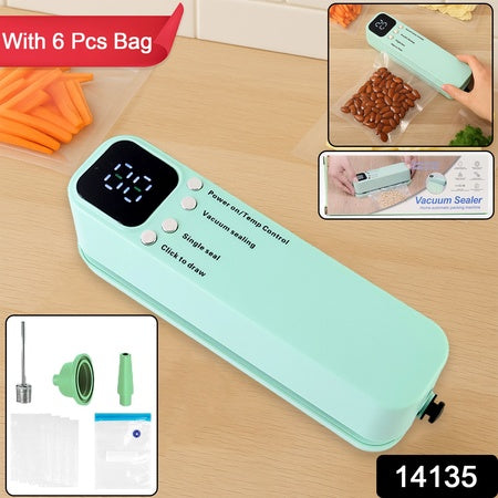 Rechargeable Electric Vacuum Sealer Machine – Digital LED Display, Multi-Mode Food Sealer with 6 Reusable Bags for Airtight Storage