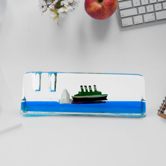 Floating Titanic Cruise Ship & Iceberg Ornament – Car Dashboard Decoration, Stress Relief Liquid Motion Toy, Home & Office Desk Paperweight Gift
