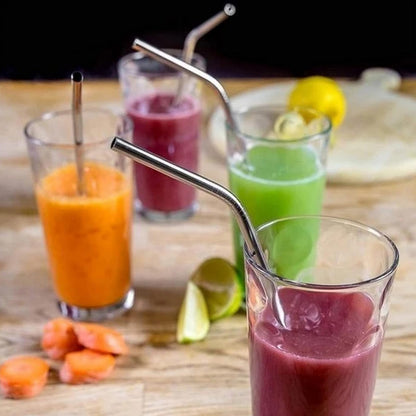 Set of 4 Reusable Stainless Steel Drinking Straws with Cleaning Brush (2 Straight + 2 Bent + 1 Brush)