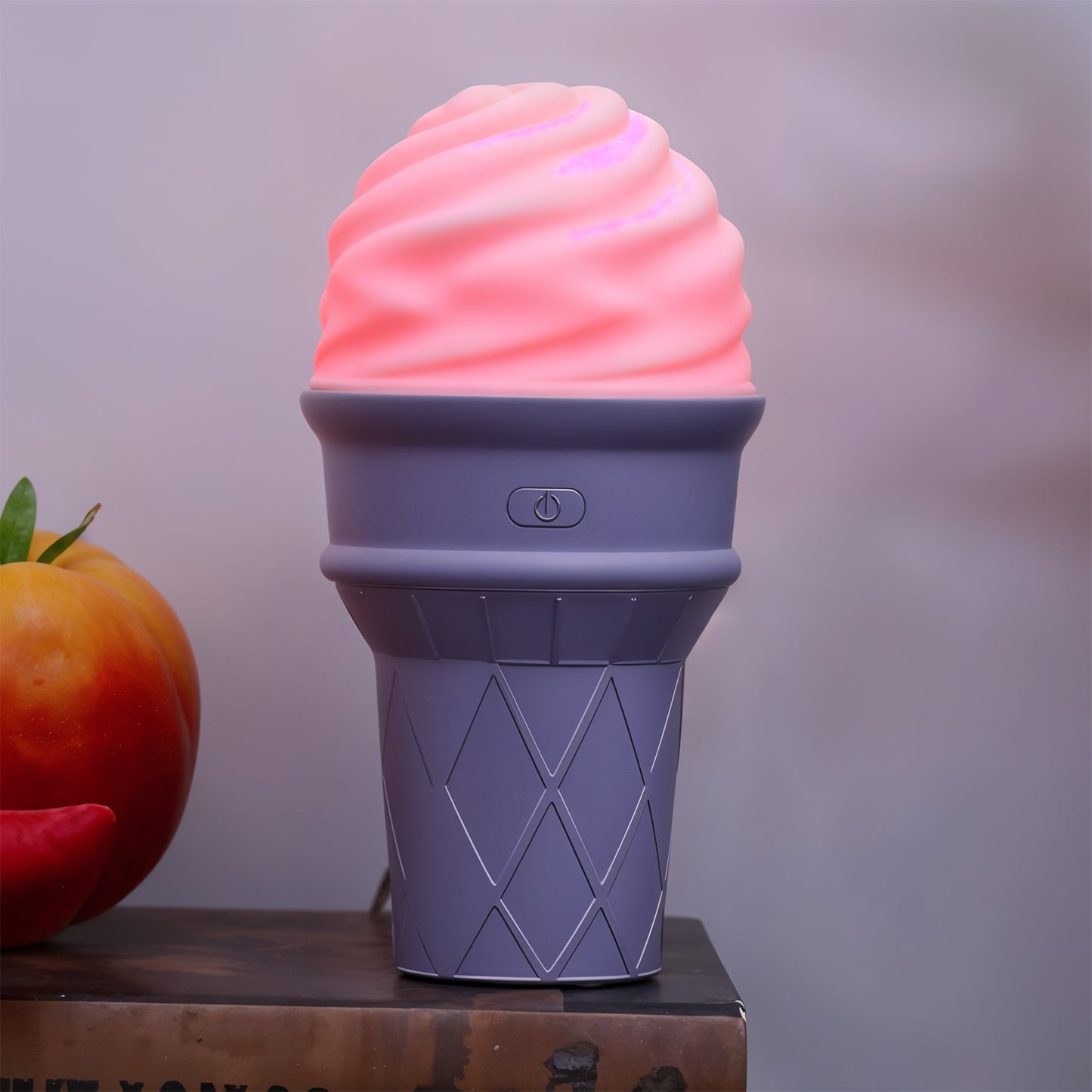 Ice Cream Cone Shape Air Freshener Humidifier – Cool Mist USB Desktop Humidifier with LED Night Light (Purple)