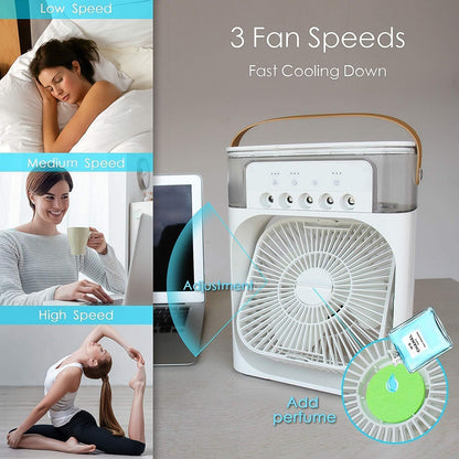 Portable Air Conditioner Fan with 7-Color LED Lights – Personal Desk Cooler, USB-Powered Mini Air Cooler for Home, Office, Outdoor, Travel (Big / 1 Pc)