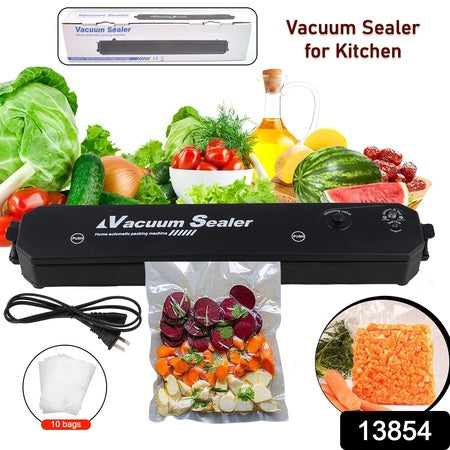 Vacuum Sealer Machine with 10 Pcs Bags – Automatic Hands-Free Food Sealer for Freshness, Storage & Preservation (1 Set)
