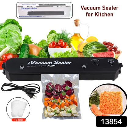 Vacuum Sealer Machine with 10 Pcs Bags – Automatic Hands-Free Food Sealer for Freshness, Storage & Preservation (1 Set)